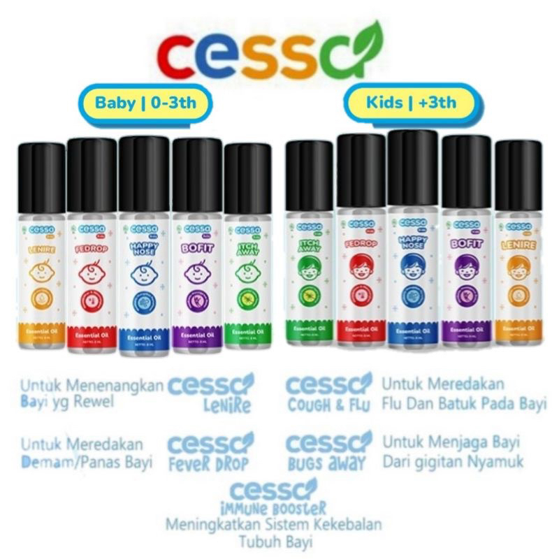 CESSA BABY ESSENTIAL OIL 8ML FEDROP, HAPPY NOSE, LENIRE, ITCH AWAY, DAN BOFIT