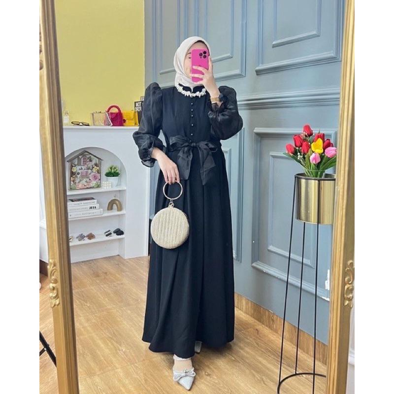 ICH - Gamis Jumbo Crinkle Mix Organza Sheema Dress Tile Big Size