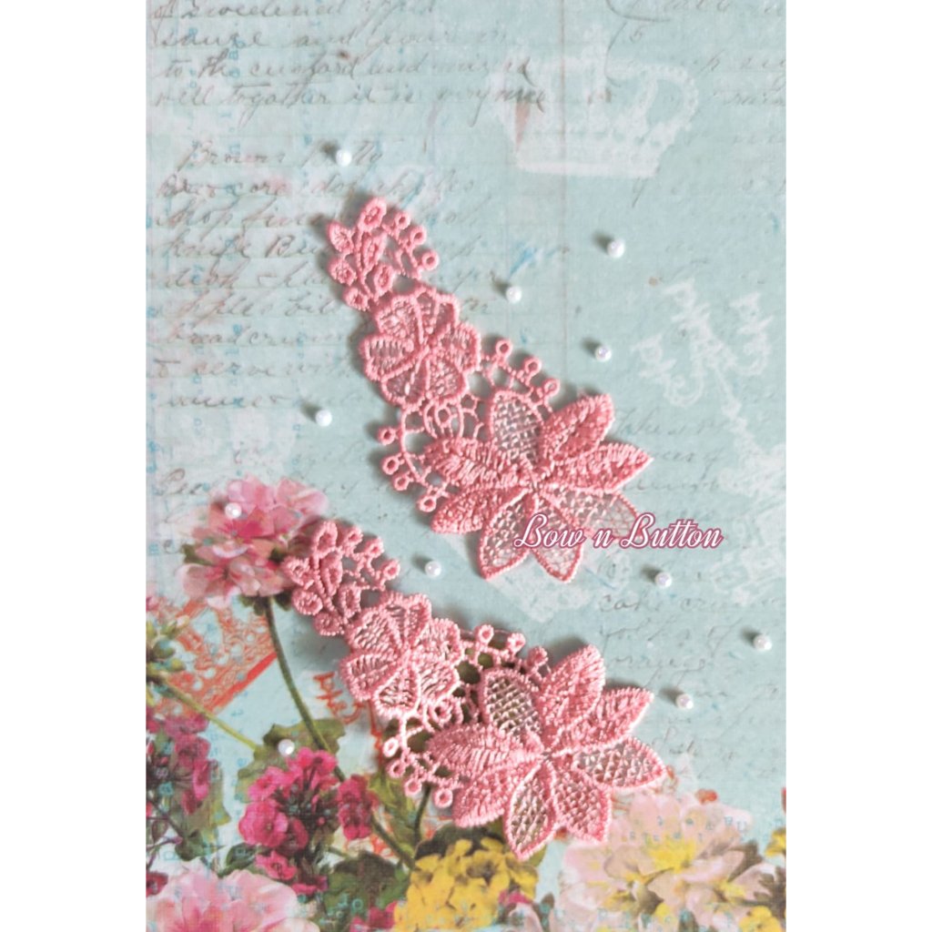 Aplikasi Jahit Renda Bunga Pink Flower giper merah muda hiasan ornamen baju gamis hijab pita rambut