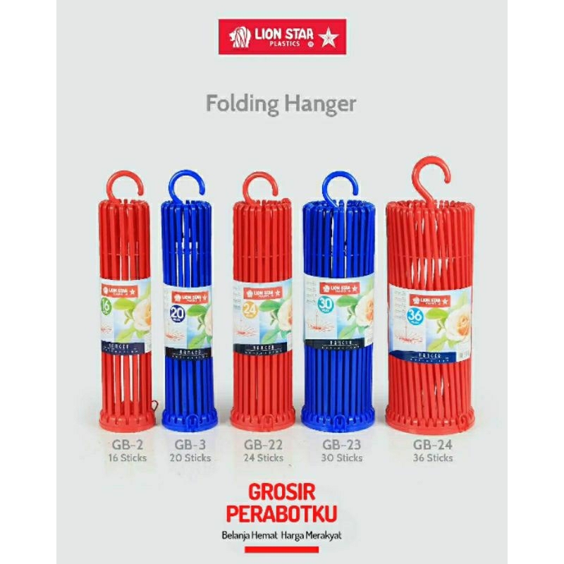 Lion Star Folding Hanger Gantungan Baju Bayi Jemuran Pakaian Gantung Plastik (16-36 Stick) Tebal Kuat dan Kokoh