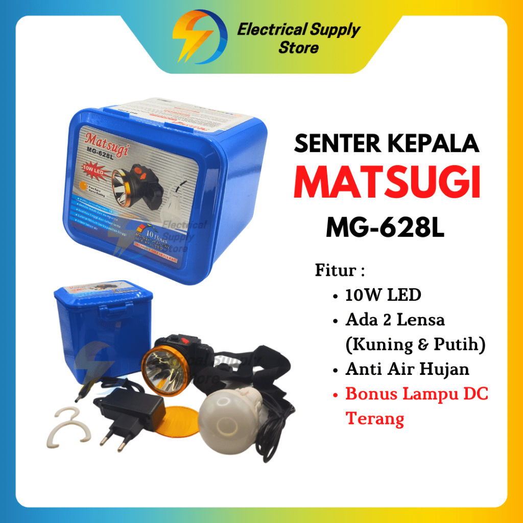 SENTER KEPALA 10W MATSUGI MG-628L | DUA LENSA | TAHAN AIR | FREE LAMPU DC