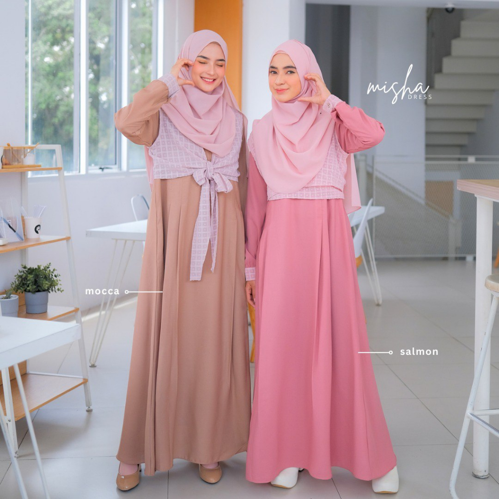 Riskirich Misha Gamis Muslimah Remaja Dewasa Kombinasi Outer Lepas Pasang Dress Kekinian 3in 1 Style