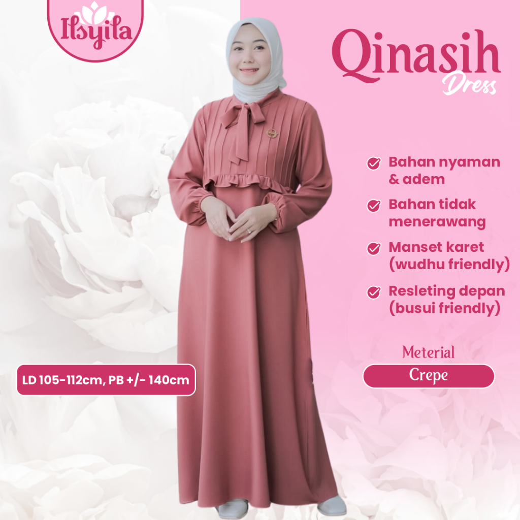 Dress Muslim Qinasih by Aku Karissa Dres Polos Terbaru Baju Lebaran Crepe Premium Baju Kondangan Dai