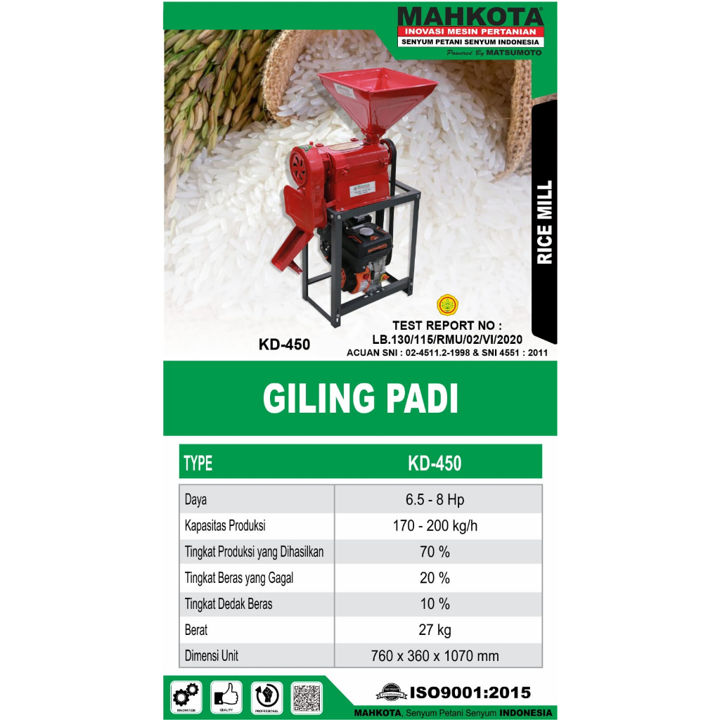 Mesin Penggiling Padi MAHKOTA KD450 NEW / Rice Polisher Beras Kebi Mini KD 450 - Mesin Giling Poles Slep Selep Padi MAHKOTA