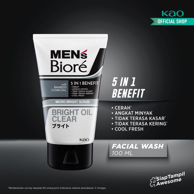 Mens Biore Bright Oil Clear Facial Wash