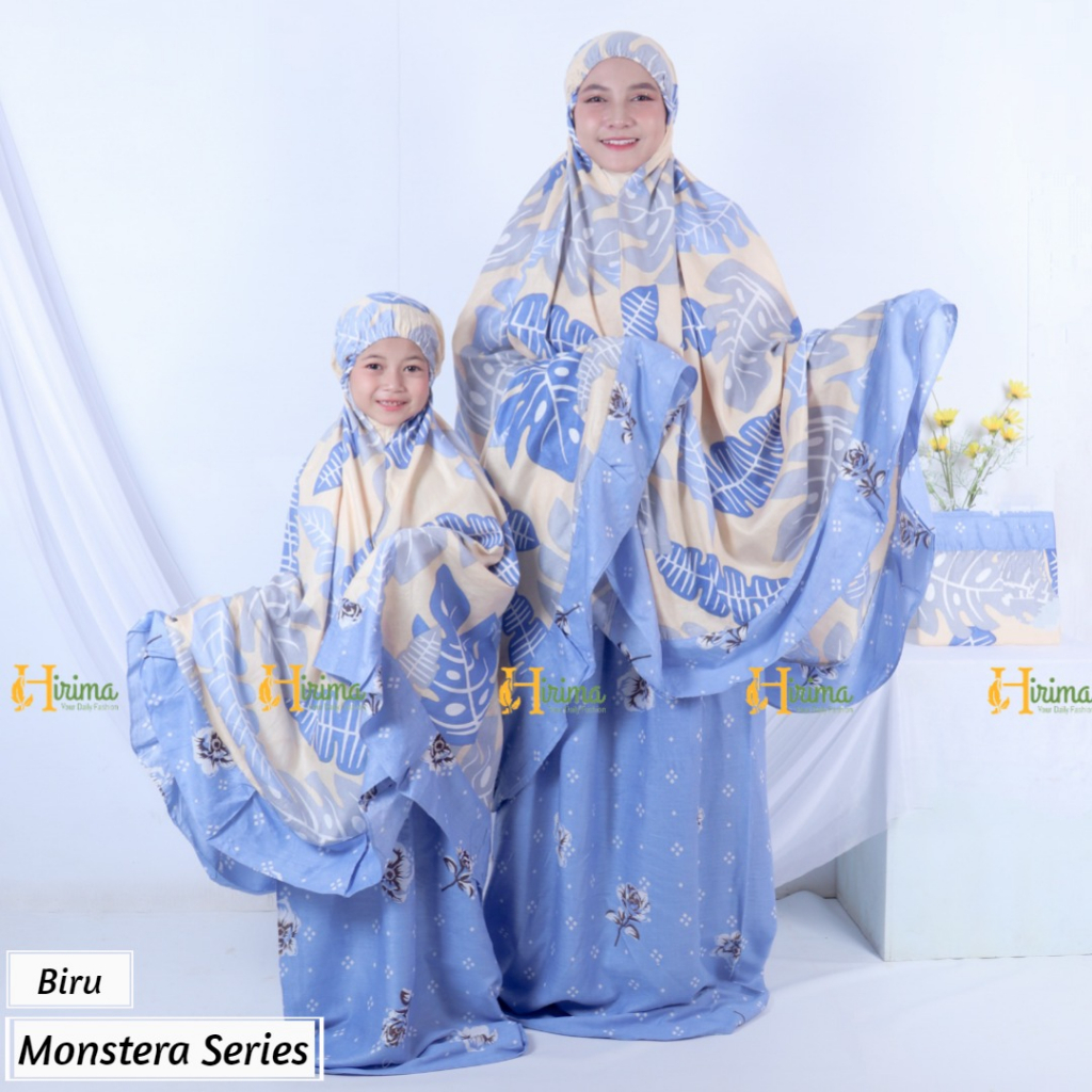 mukena dewasa dan anak motif daun kekinian monstera