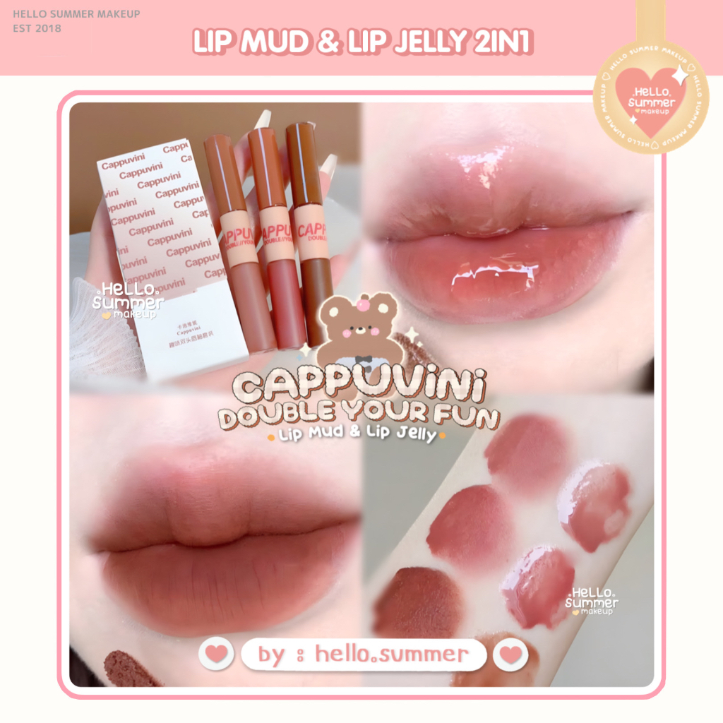 CAPPUVINI Double Your FUN Double Lip Mud &amp; Lip Jelly 2in1 Set Dual Ended Lipstick Ombrelips Longlasting