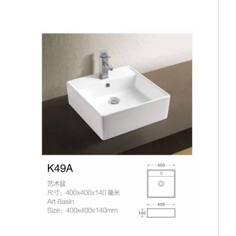 Wastafel Keramik Kotak Meja K49A / Wastafel Cuci Tangan Meja Keramik Set