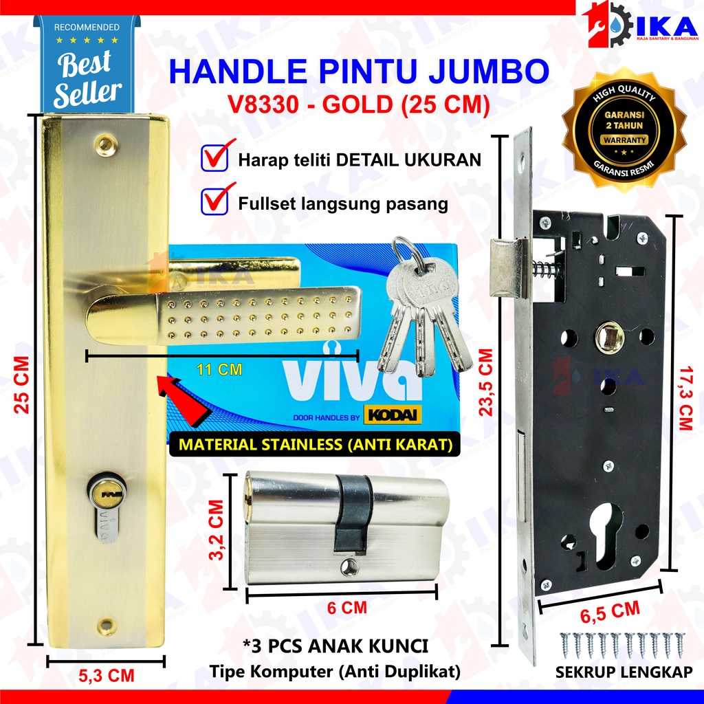 kunci pintu besar 25cm handle pintu komplit full set gagang pintu tebal Kunci Pintu Rumah Besar Kunci Pintu Rumah Pelat Handle pintu besar kunci pintu besar komplit