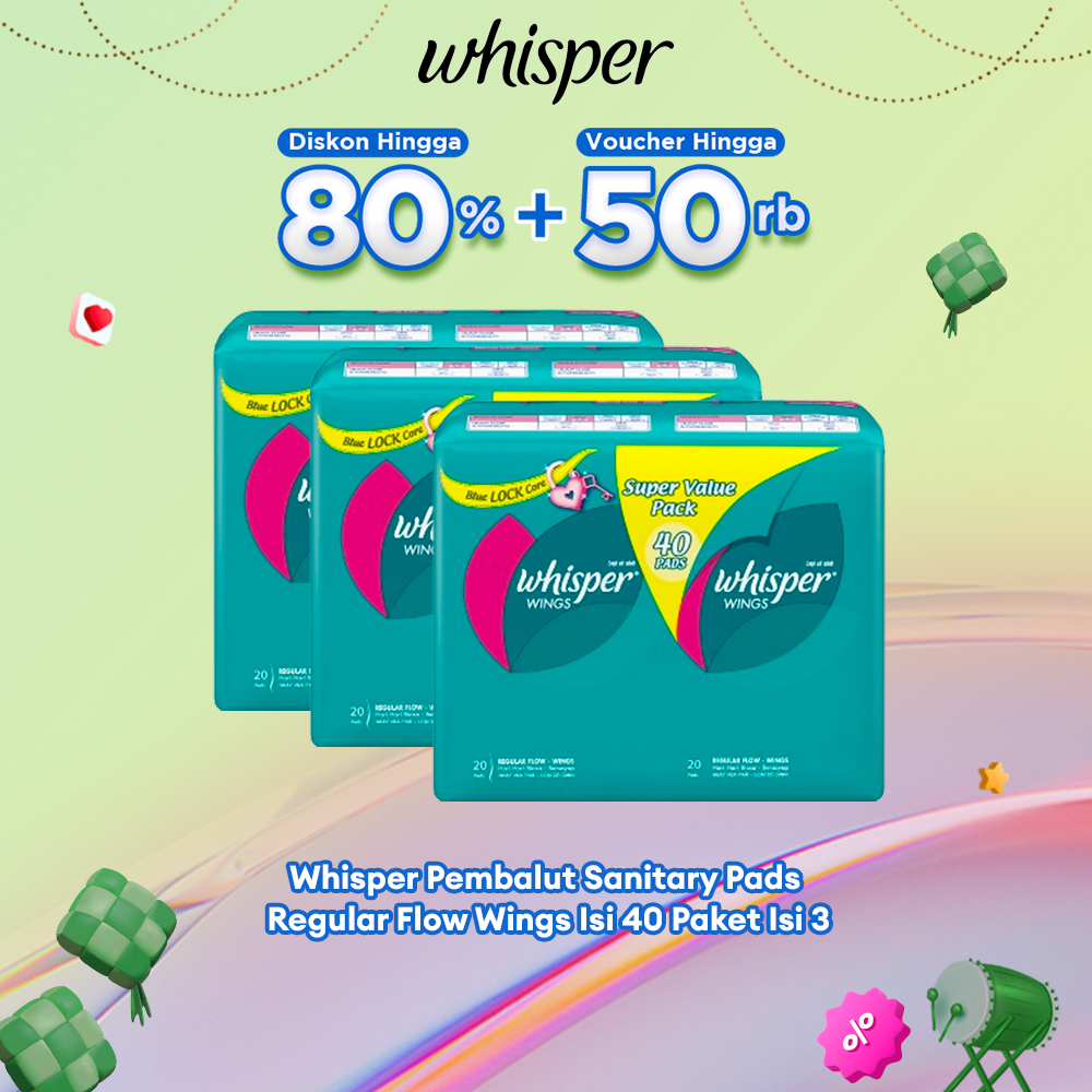 Whisper Pembalut Sanitary Pads Regular Flow Wings Isi 40 Paket Isi 3
