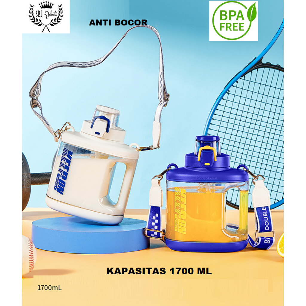 BOTOL MINUM UKURAN BESAR UNIK DUA FUNGSI BISA INFUSER / SEDOTAN - BPA FREE 1700 ML SPORT FOOD GRADE