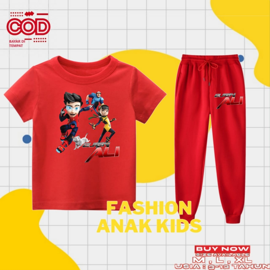 (BISA COD) Setelan Anak Kaos Dan Jogger Pria Wanita Ejen Ali Season 3 Free Nama