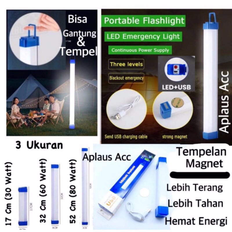 Lampu neon led T7 usb bolam let portable emergency lamp terang