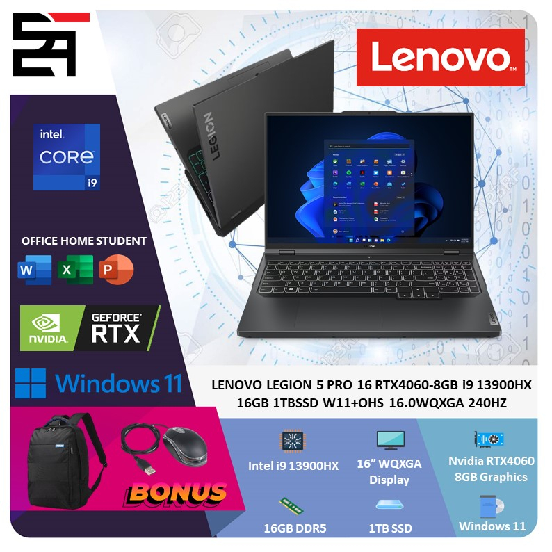 Lenovo Legion 5 PRO 16 RTX4060-8GB i9 13900HX 16GB 1TB SSD W11 OHS 16 Inchi WQXGA 240Hz