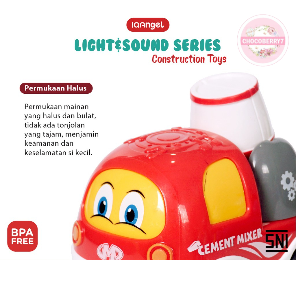 [FREE BATERAI] IQAngel Sound Construction Truck Toys IQMS1029/ Mainan Motorik Bayi / Mainan Nyala / Mainan Truk Anak