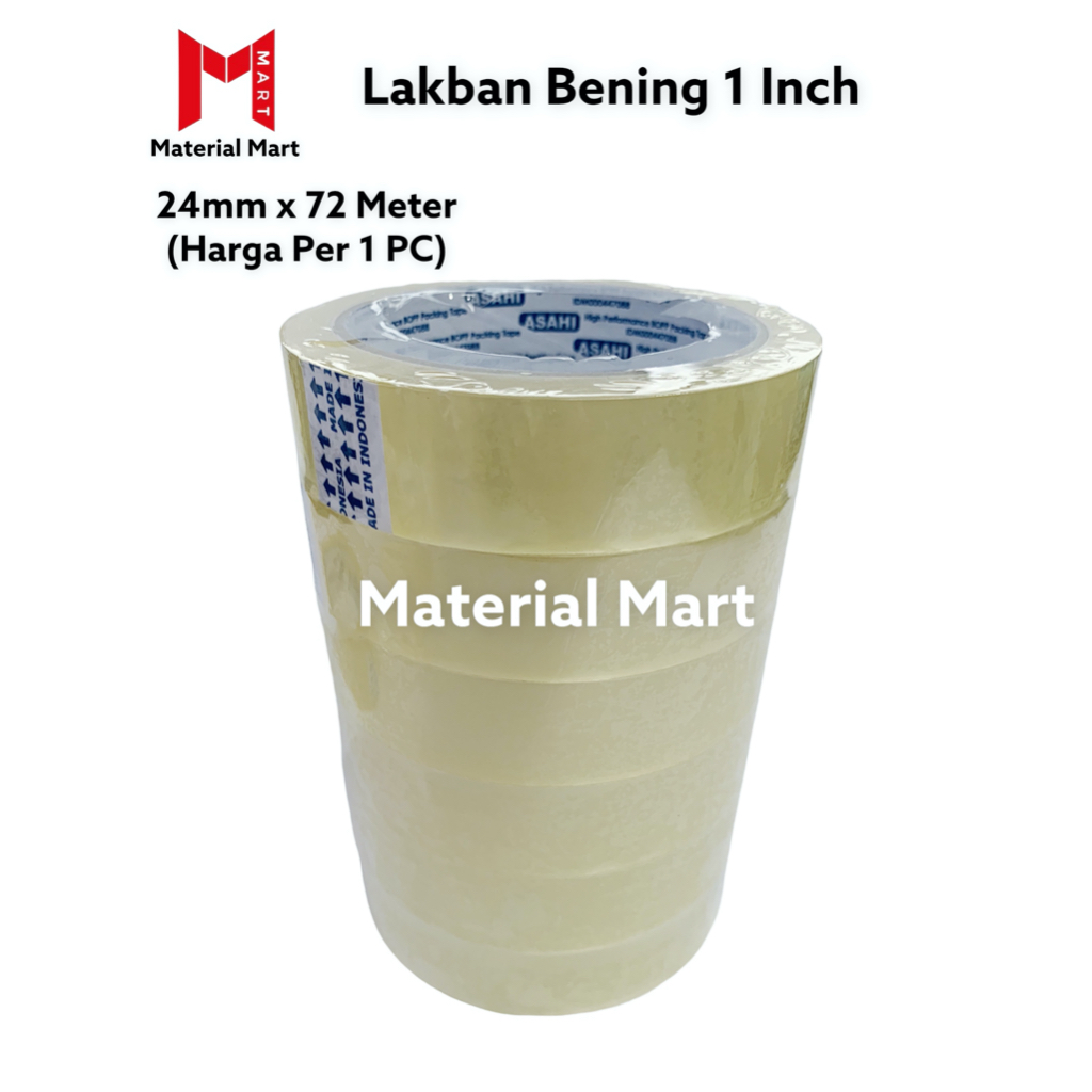 Lakban Bening 1 Inch | Isolasi Transparan 1&quot; | Isolasi Bening 24mm ATK | Material Mart