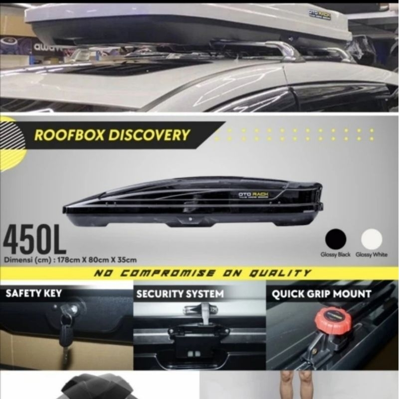 Roof box / Roofbox Otorack Discovery series 450L Otoproject Warna Black Glossy / White Glossy