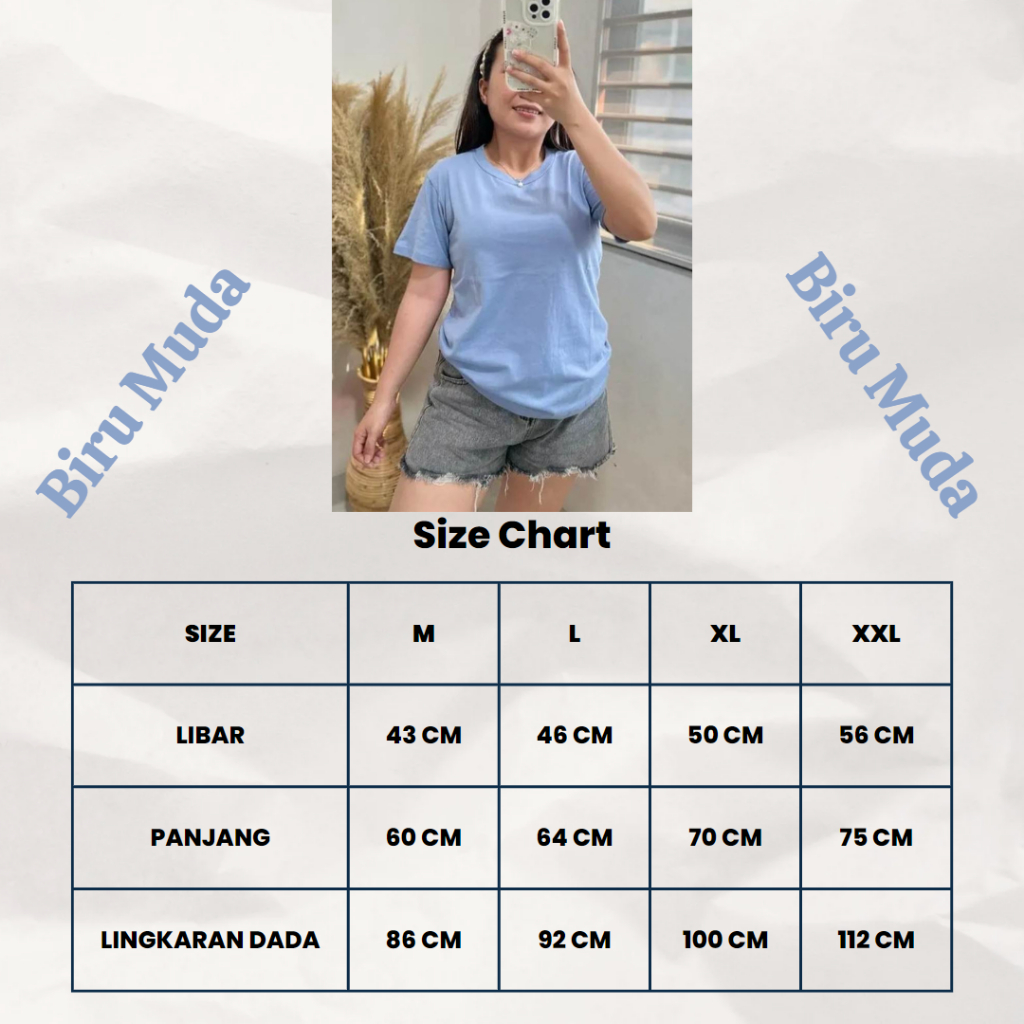 kaos polos lengan pendek warna biru muda kualitas premium untuk pria/wanita