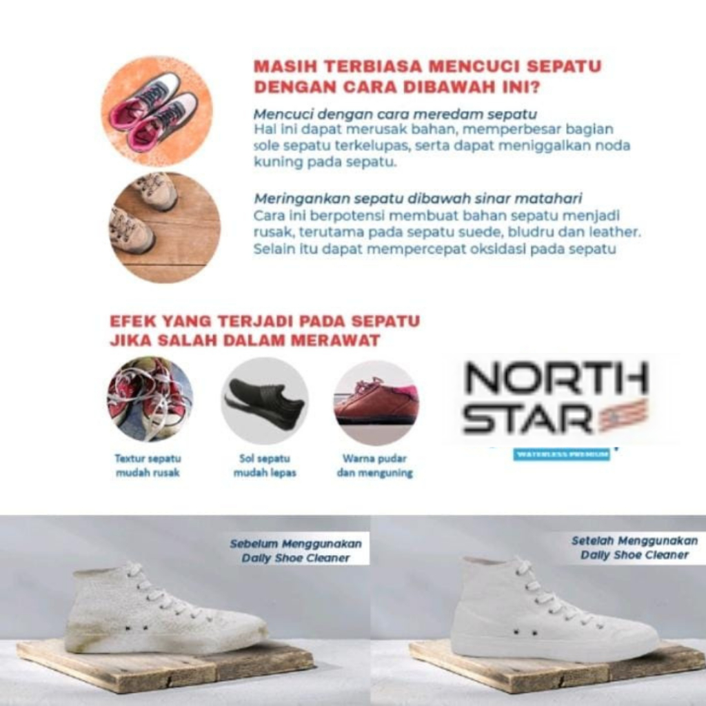 ( 𝟭𝟬𝟬% 𝐁𝐞𝐫𝐠𝐚𝐫𝐚𝐧𝐬𝐢 𝐎𝐫𝐢 ) Pembersih Sepatu Daily North Star - Nano Foam Shoes Cleaner Waterless Sabun Cuci Perawatan Sepatu / Cuci Sepatu Praktis Sabun Cuci Pembersih Sepatu Kotor pembersih sepatu putih tanpa air