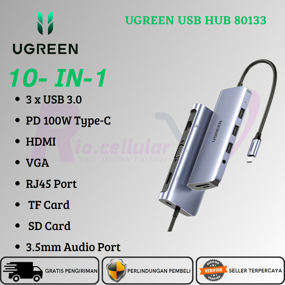 UGREEN USB Hub Type C Rj45 10 in 1 HDMI ,VGA ,SD Card UGREEN 80133