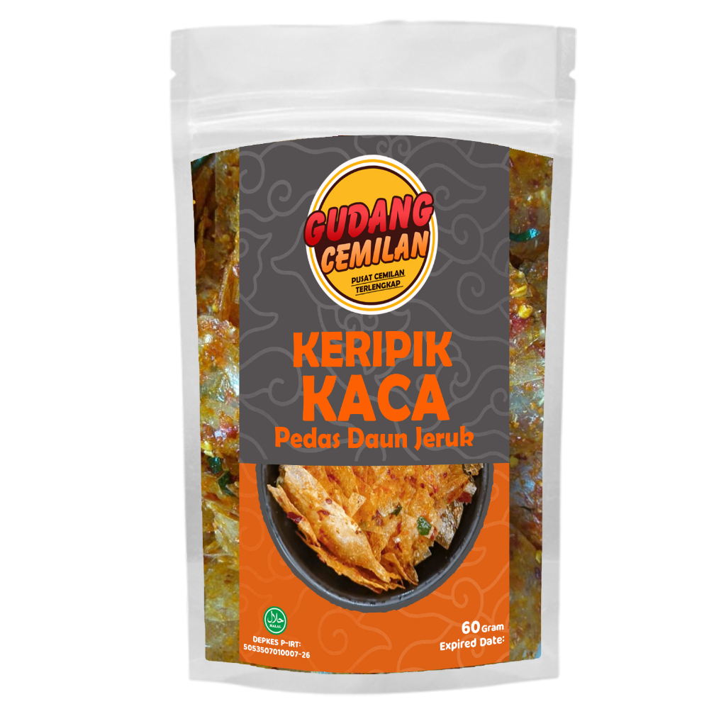 

(HALAL, PIRT) 60 GRAM, KERIPIK KACA PEDAS DAUN JERUK, CEMILAN PEDAS, CAMILAN PEDAS