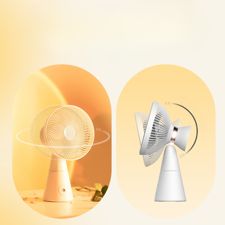 Kipas Angin Meja Desk Fan Head Swing Sunset Light USB 3000mAh - 228 - White