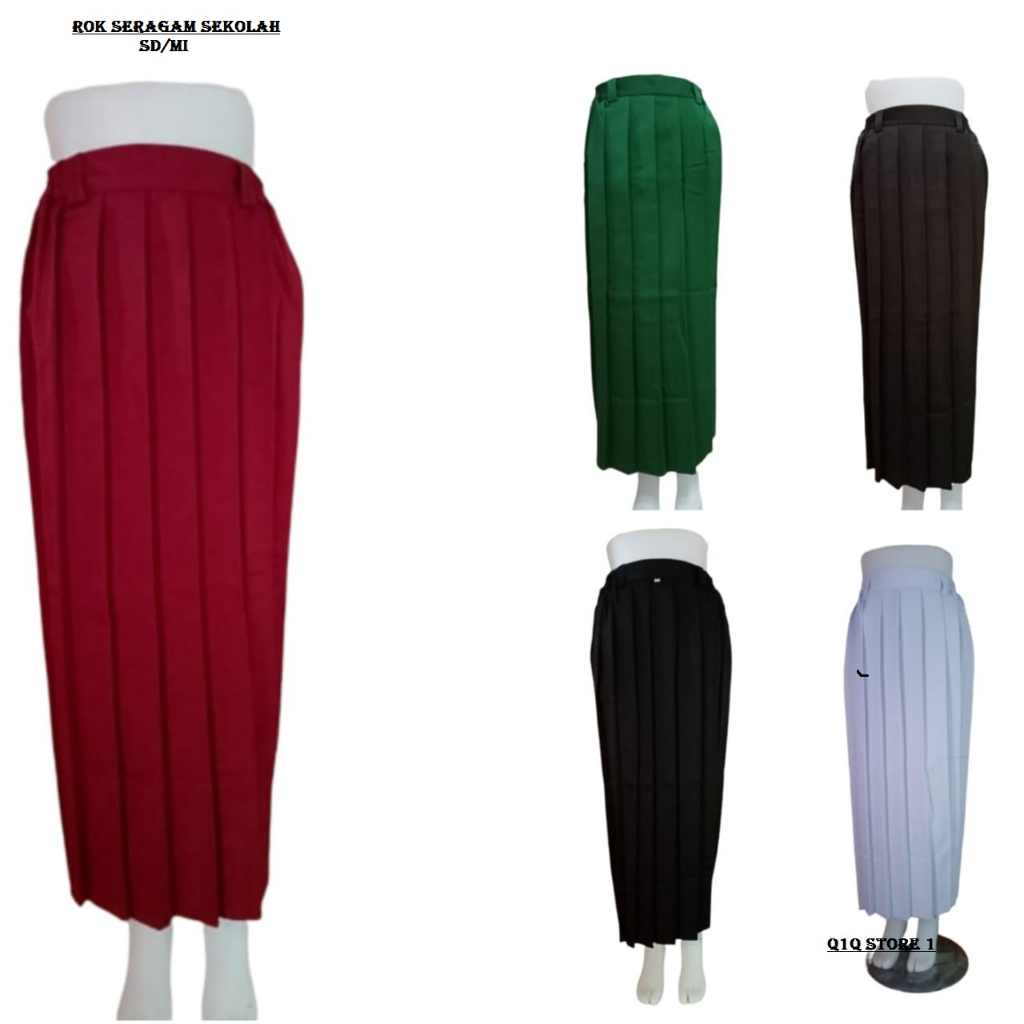 Rok Panjang Sekolah SDMI Perempuan Seragam Sekolah SD/MI Rok Panjang Rempel lipit Merah, Coklat, Hit