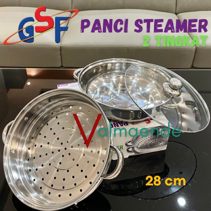 Panci Kukus Serbaguna Q2 8324 Panci Kuah Q2 8222 Tutup Kaca Stainless Steamer Panci Sup