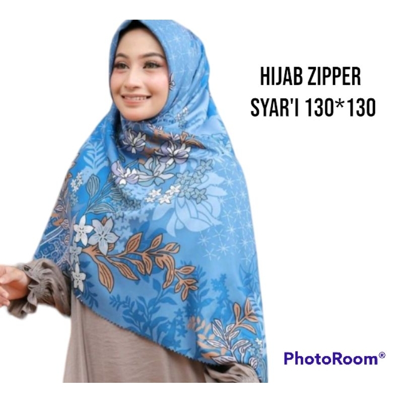 hijab instan Zipper motif resleting jumbo syar'i 130x130