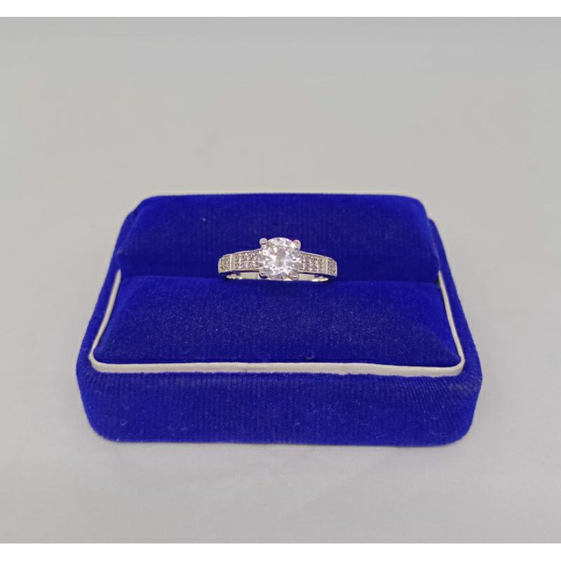 cincin solitaire mata putih samping/perak asli silver 925 lapis emas/perhiasan fashion wanita terbaru