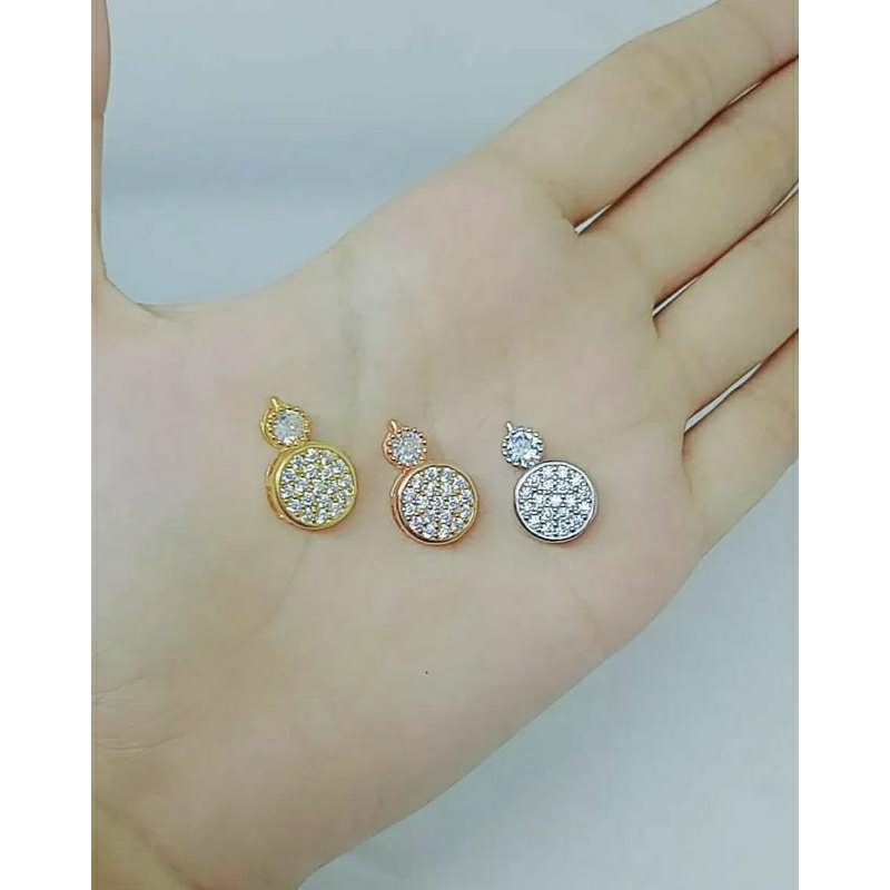 liontin tusuk bulat mata putih/perak asli silver 925 lapis emas/perhiasan fashion wanita terbaru