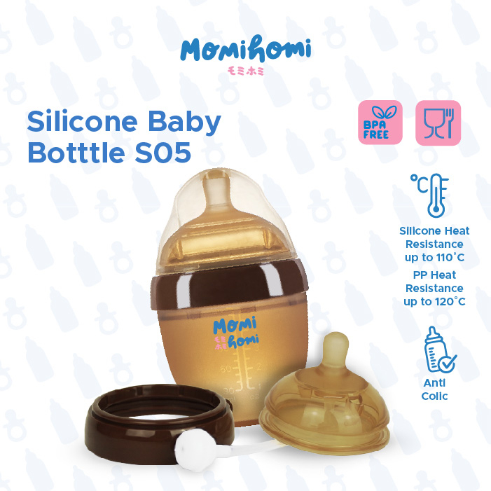 MOMI HOMI S05 Premium Botol Dot Silikon 150ml / 180ml / 250ml Botol Susu Bayi Wide Neck Silicone Food Grade Tahan Panas wideneck