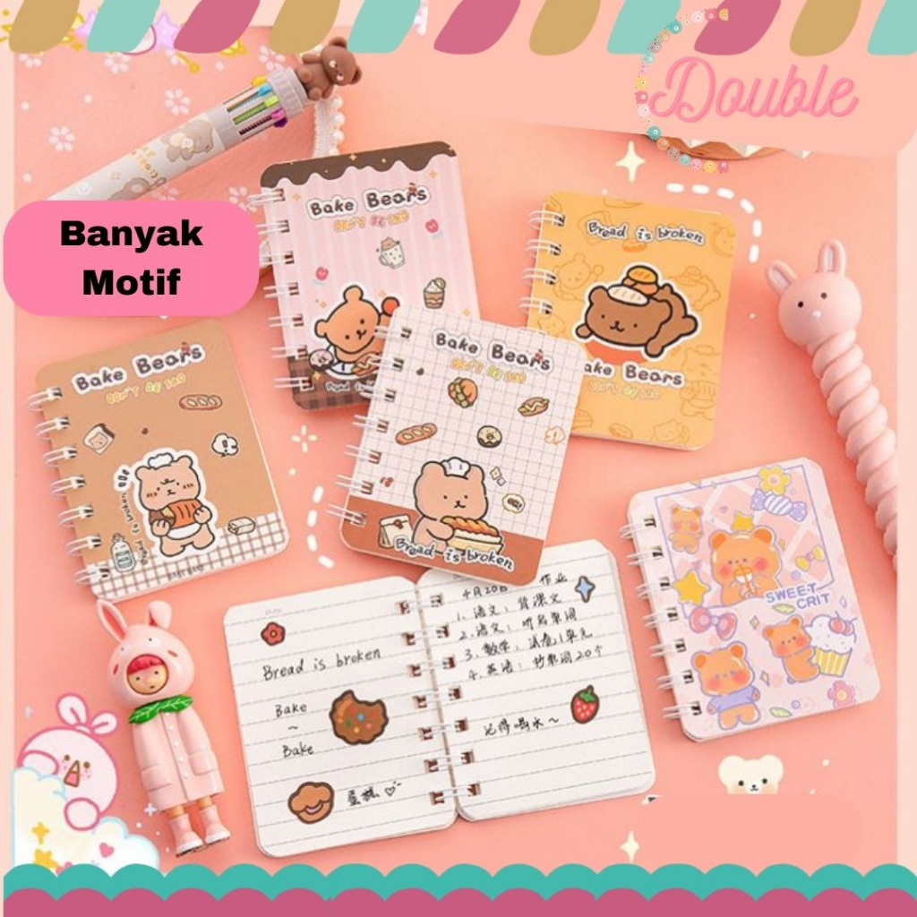 

TERMURAH Notebook Buku Tulis Catatan Ring Mini Ukuran A7 Motif Lucu 80 lembar Import