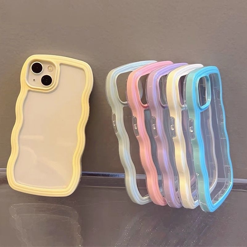 Soft Case Wafe 2 in 1 Warna Wavy Frame Gelombang Keriting Shockproof transparan Untuk iPhone 11 X XS MAX XR 6 7 8 PLUS Pro Max