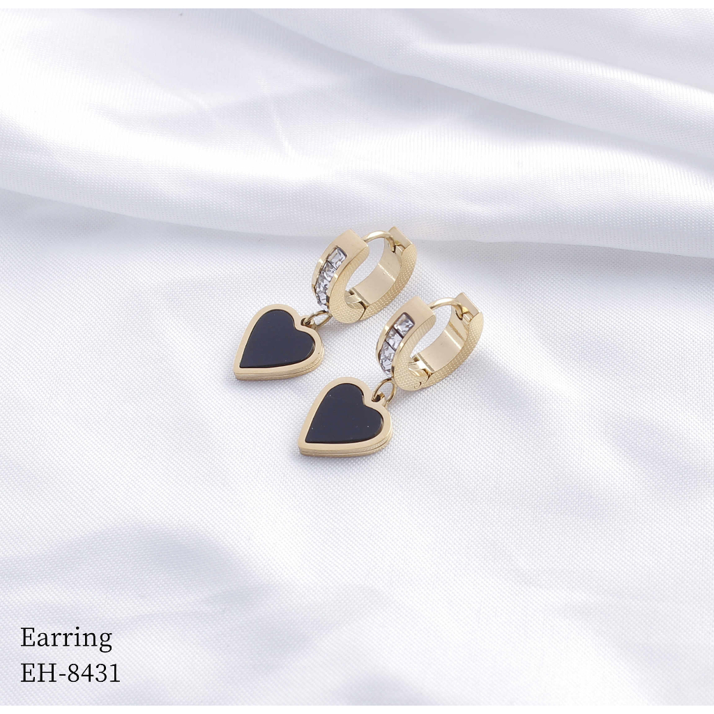 Anting Titanium Permata Hitam Dan Putih Perhiasan Fashion 8431