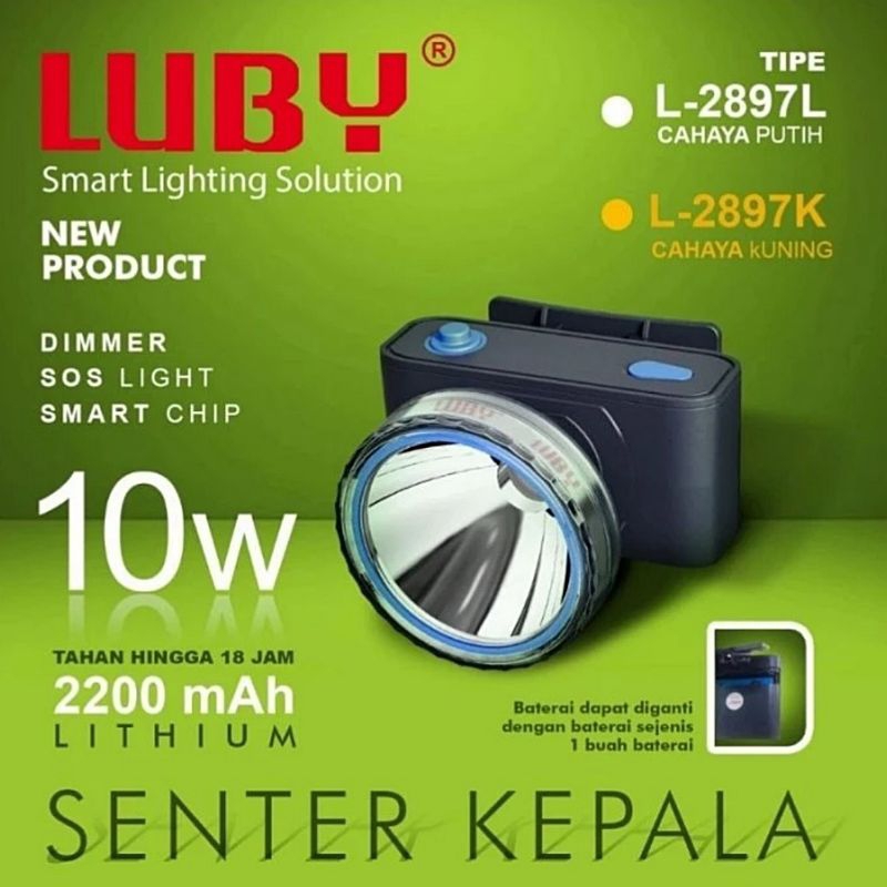Senter Kepala Luby 10 watt L2897L L2897K Putih dan Kuning