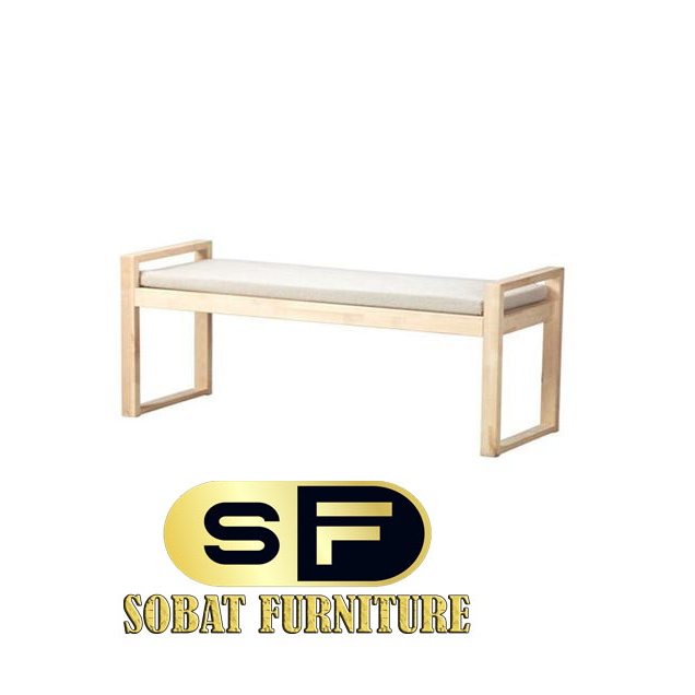 Bangku Busa Simpel Warna Natural - Bench Minimalis Kaki Kayu Jati