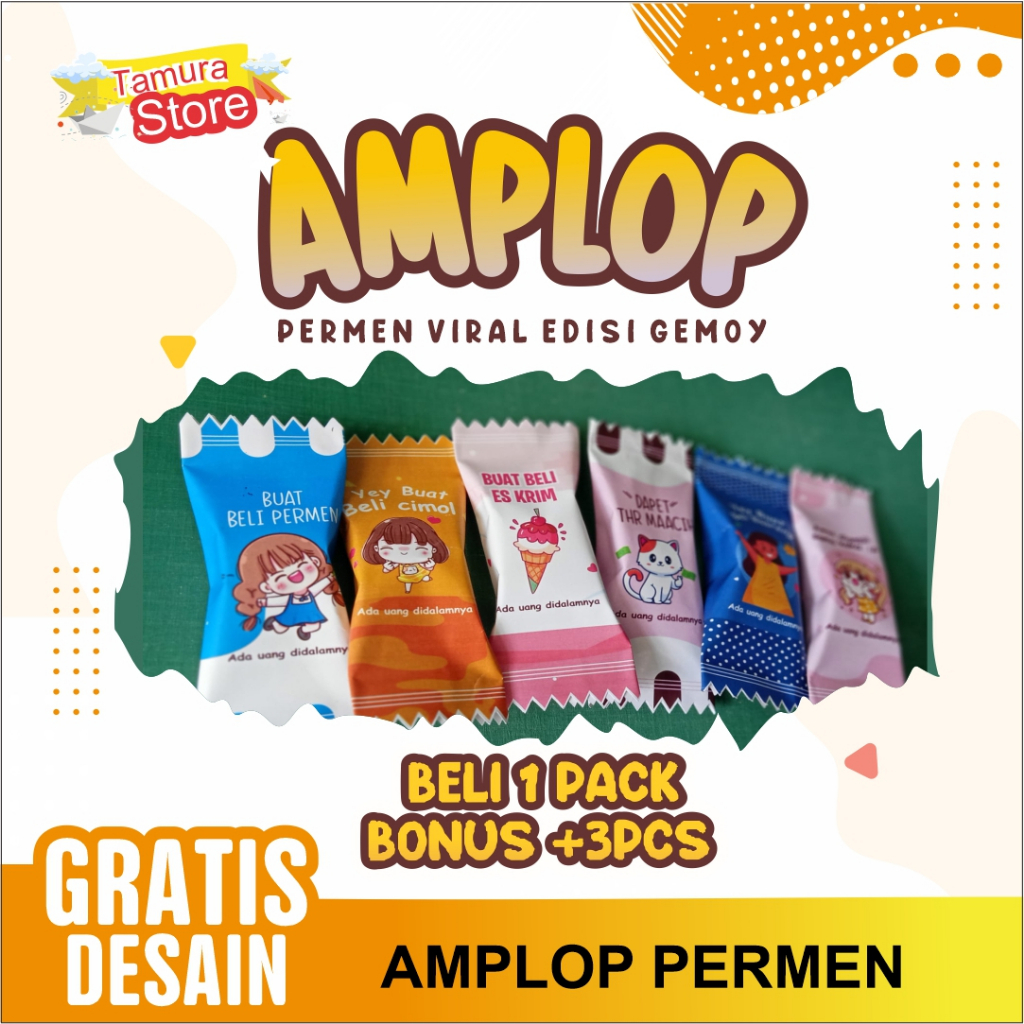 

Amplop Ampao lebaran Bentuk permen isi 21 bonus 3pcs pcs | Angpao Kekinian Terbaru 2023