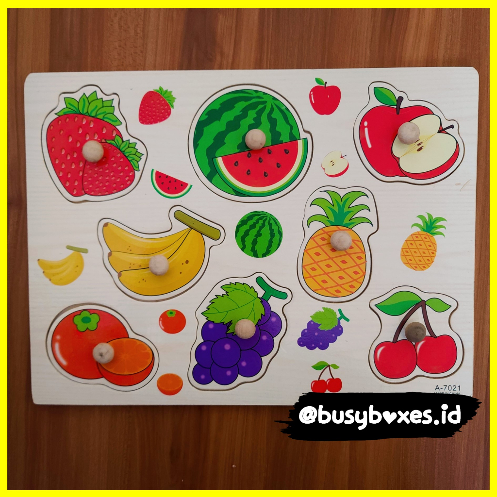 Busyboxes.id Mainan anak edukasi anak 1 2 3 tahun laki laki perempuan mainan edukasi Montessori puzzle jigsaw 3d kayu buah seri - nanas