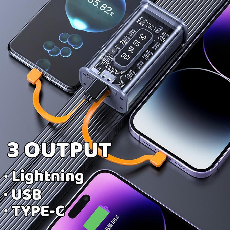 Power Bank 20000mAh Fast Charging with 2in1 Kabel Data Real Capacity Mini Portable Powerbank 3 Output 2 Input Type C Lightning USB Pocket Size