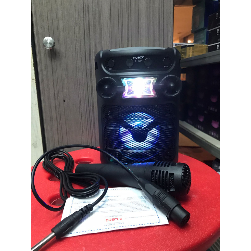 COD~Speaker Bluetooth Karauke Portable LED Gratis Mikrofon Fleco F-4296 / Speaker Karauke Bluetooth/Radio/TF Card / Speaker KArauke Murah