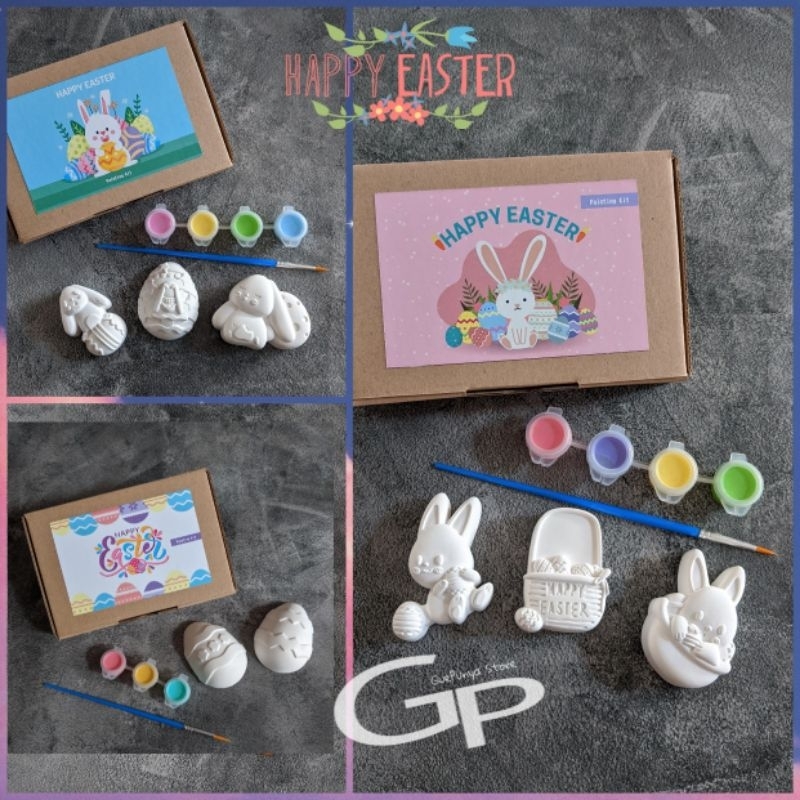 mini Easter Set - Edisi Paskah Patung Telur Egg Lukis Gypsum Hampers Souvenir Bingkisan Ready Suraba