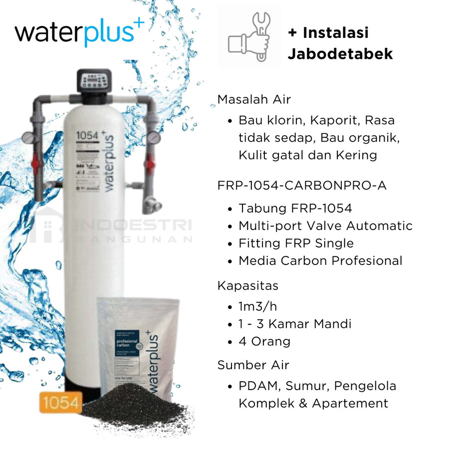 Filter Air Waterplus FRP 1054 + Media Carbon Profesional + Fitting Set