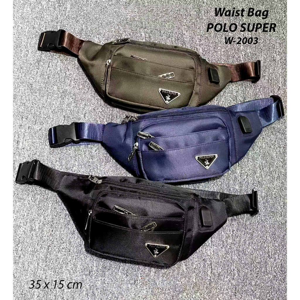 Polo Power Tas Pinggang Pria Waist bag Import USB Portable Tas Slempang Anti Air Sling bag Trendy Waterproof