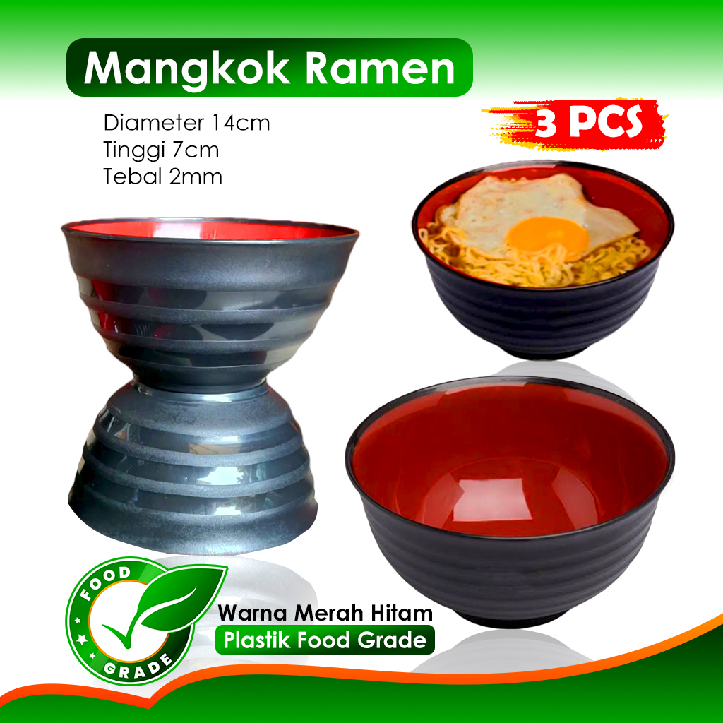 Mangkuk Mi Ramen Japan Bowl 3 Pcs / Mangkok Sajian Bahan Plastik / Ramen Bowl Mangkuk Mie Instant Mangkok Jepang Style