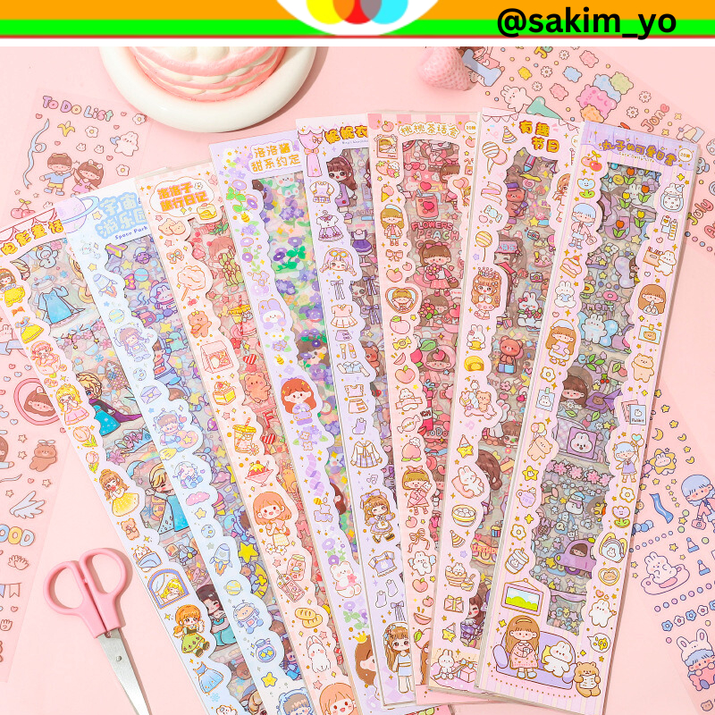 

STIKER PANJANG ISI 20 LEMBAR MOMO TRANSPARANT PVC KARTUN SERIES CUTTING STICKER DECORATIVE UNTUK DEKORASI JOURNAL HIAS SCRAPBOOK BUKU DIARY HP JOURNALING @sakim_yo