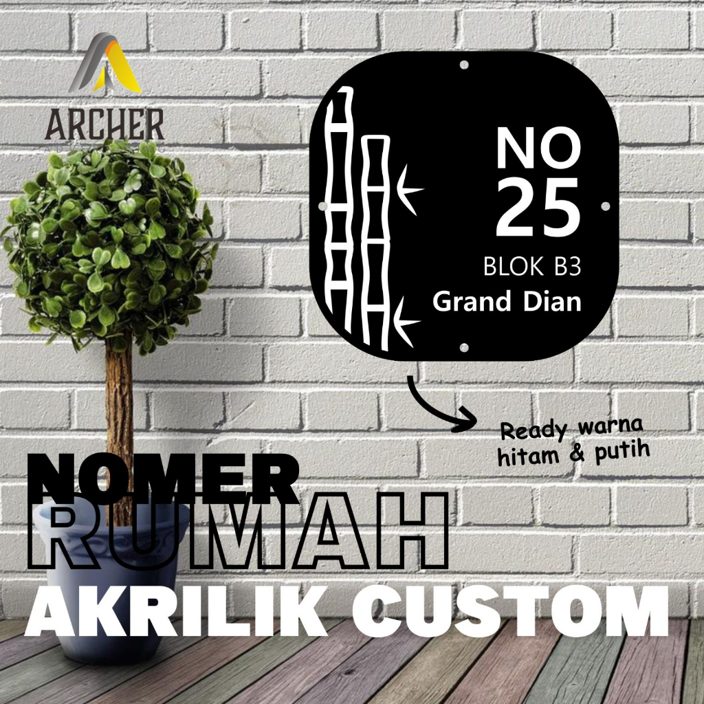 PAPAN NOMOR RUMAH AKRILIK 18 X 18 CM PERSEGI