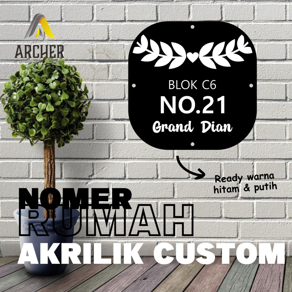 PAPAN NOMOR RUMAH AKRILIK 18 X 18 CM PERSEGI