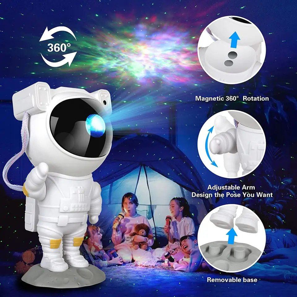 Lampu Tidur Proyektor Astronot Rotasi 360 ° Cabin Lampu Galaxy