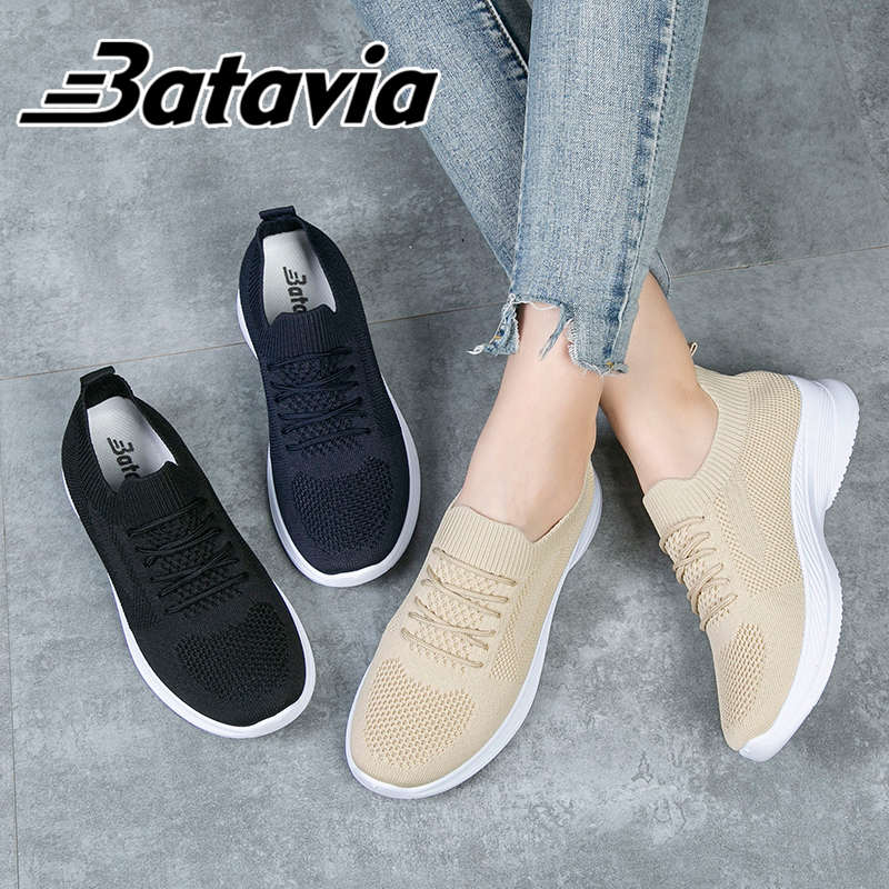 Batavia 2023 impor fashion Sepatu rajut wanita olahraga premium perempuan terbaru rajut adem antislip Sepatu rajut wanita sepatu lari anak perempuan Shoes Fashion Sport Original Pink Hitam Abu Grey kanvas sekolah korea Onlinemall N12